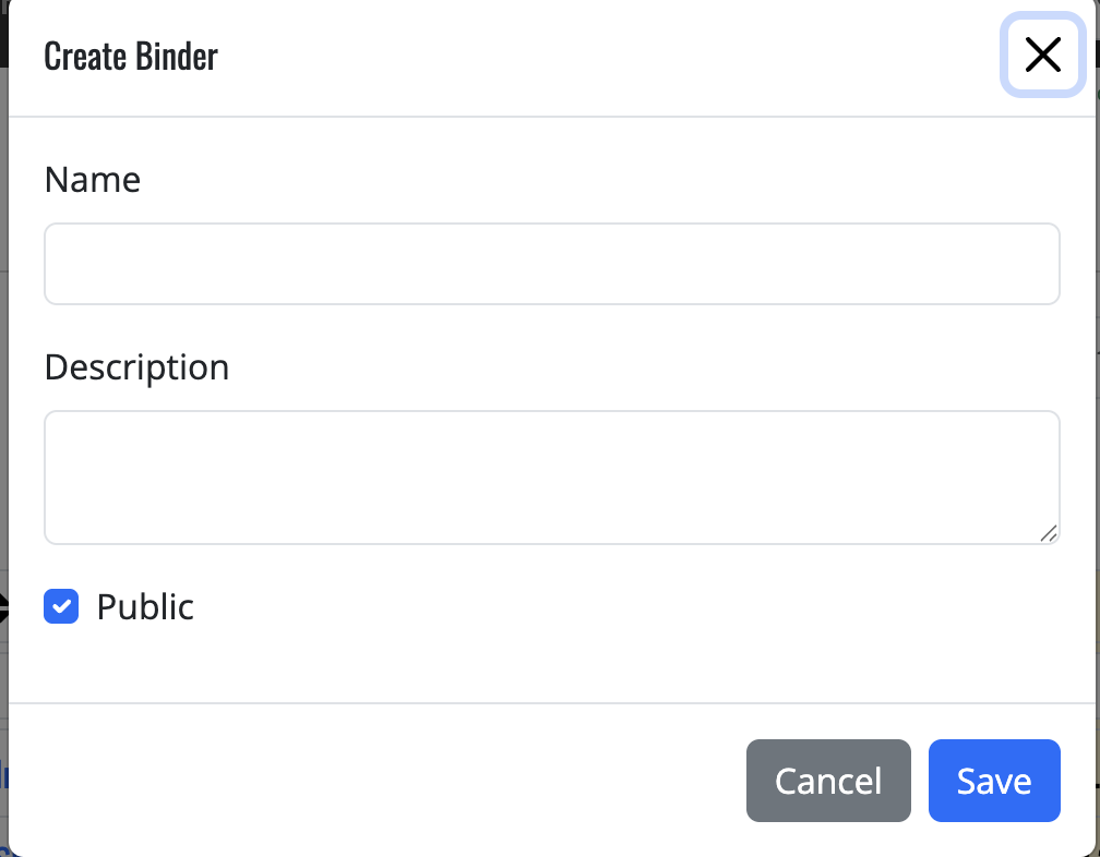 Create Binder dialog